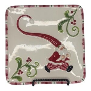 Fitz and Floyd Mingle Jingle Be Merry Santa Square Plate Christmas Decor Ceramic